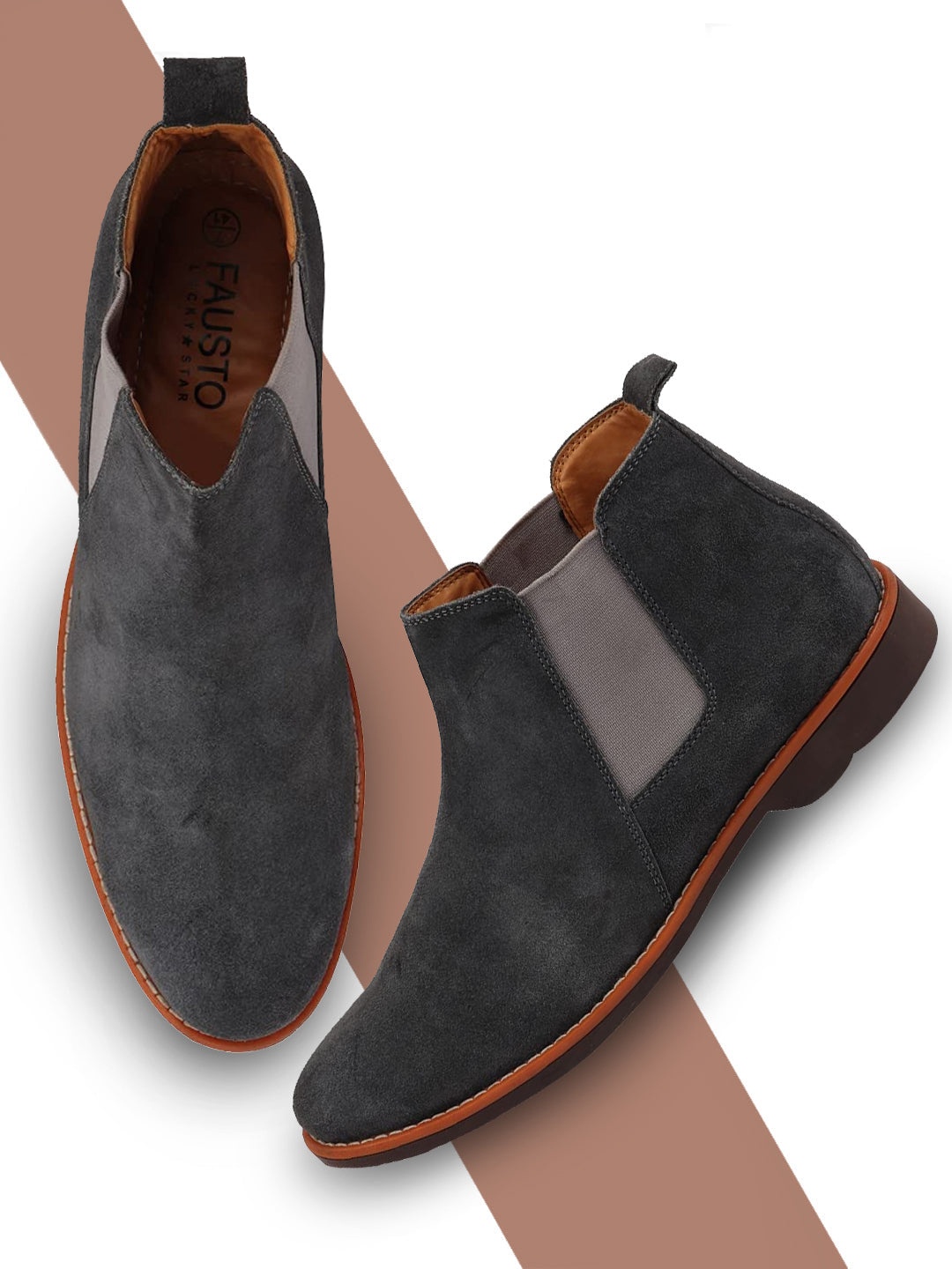 

FAUSTO Men Suede Leather Chelsea Boots, Grey