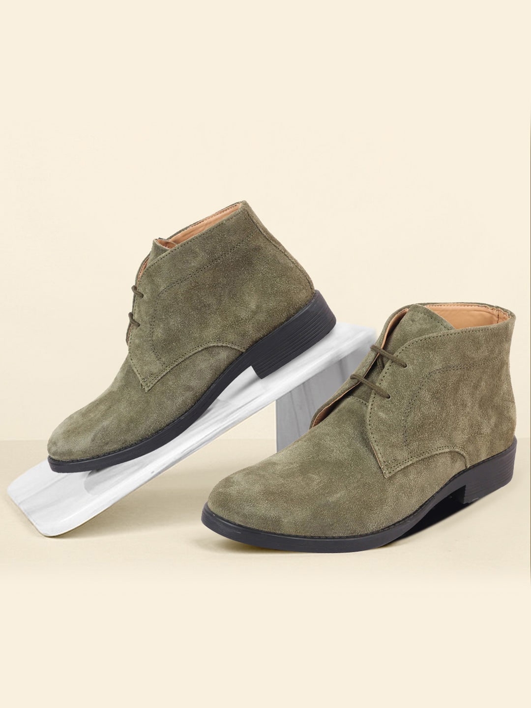 

FAUSTO Men Leather Desert Boots, Olive