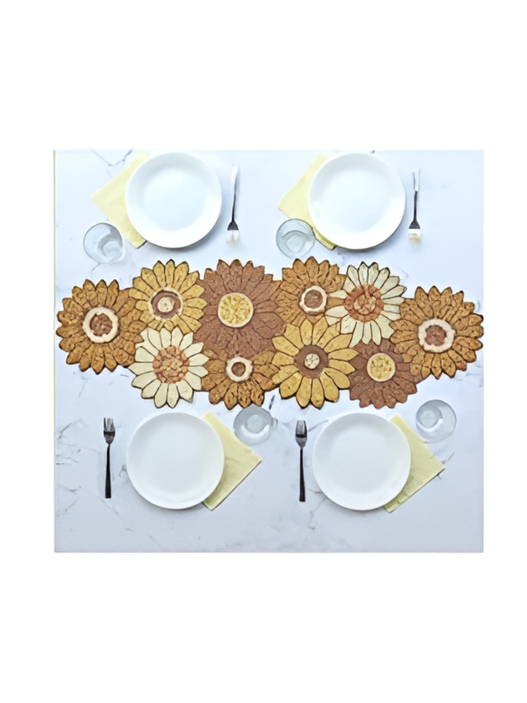 

PURINA'S Yellow & White Floral Embellished Dining Table Runner