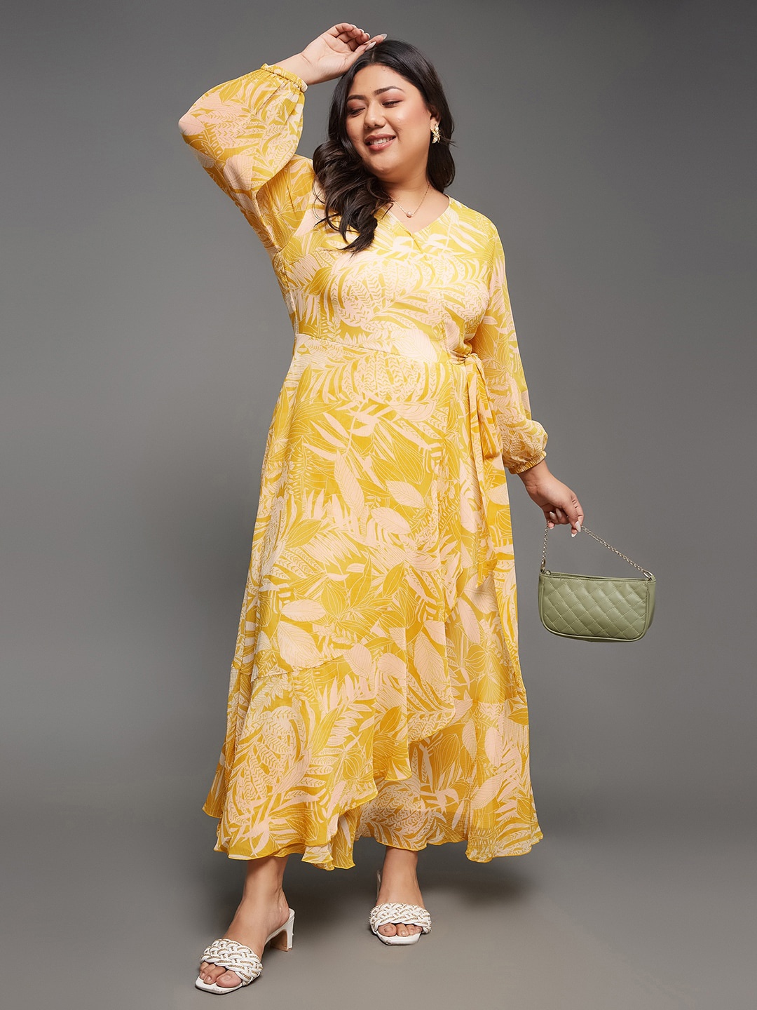 

Miss Chase A+ Plus Size Floral Printed V-Neck Flared Maxi Dress, Yellow