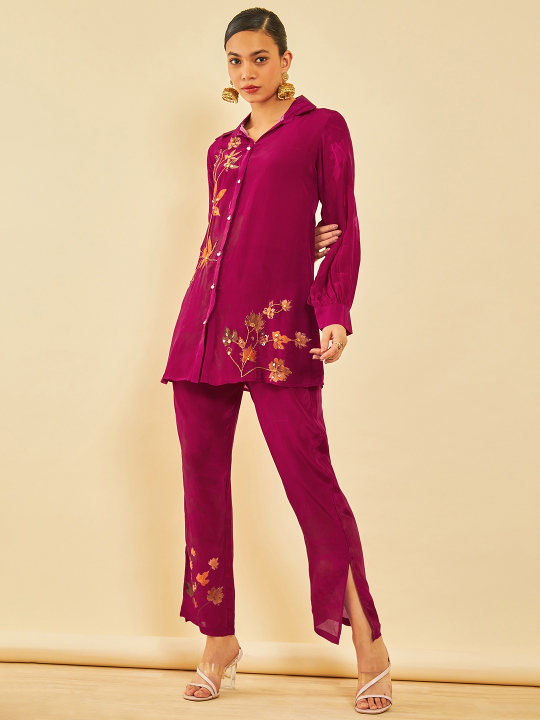 

Soch Magenta Floral Printed Shirt & Trousers
