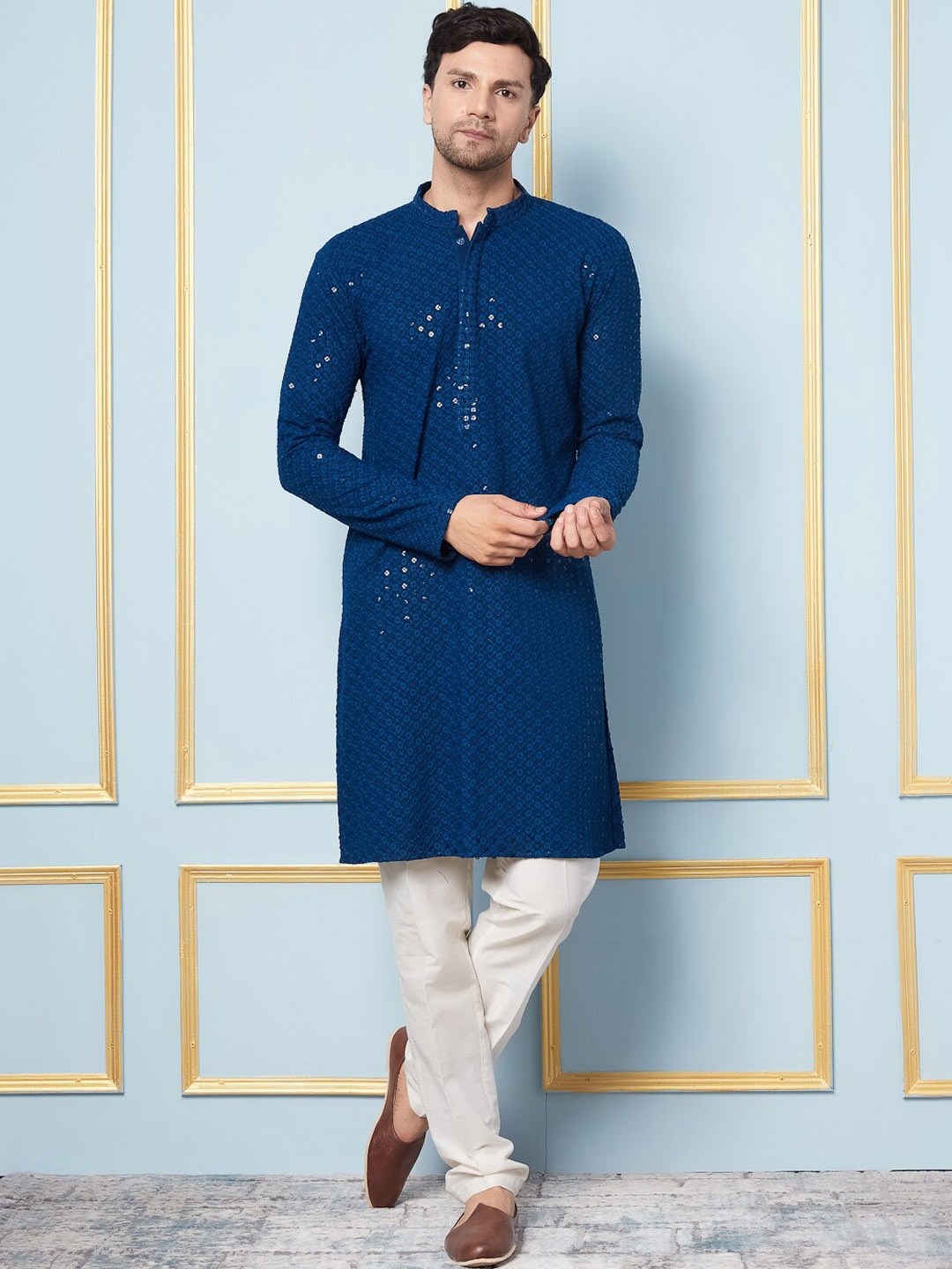 

See Designs Embroidered Regular Sequinned Kurta With Pyjamas, Teal
