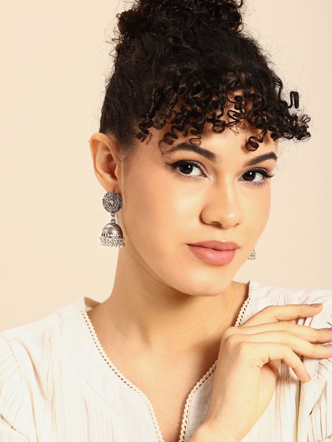 

Sangria Silver-Plated Teardrop Shaped Jhumkas Earrings, Multi