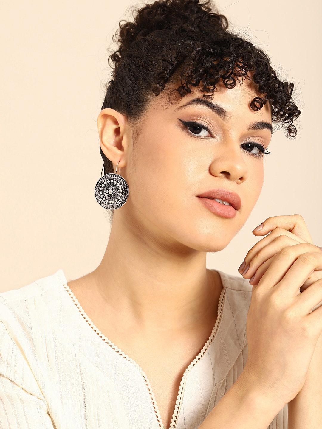 

Sangria Silver-Plated Circular Drop Earrings
