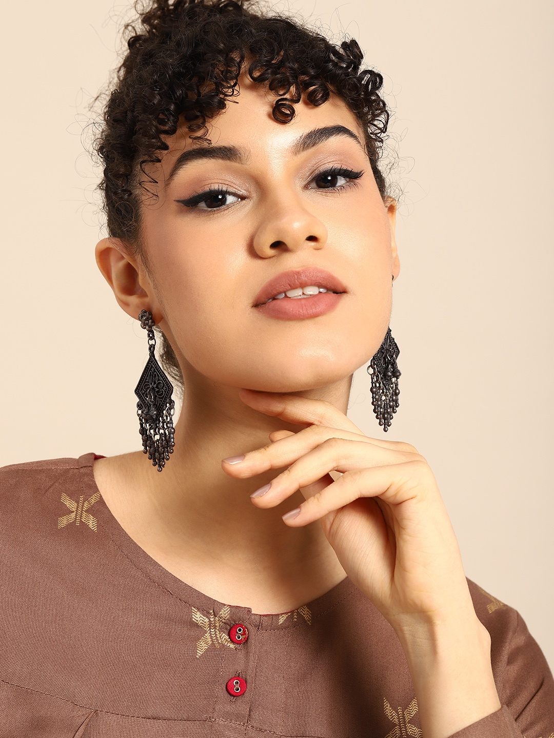 

Sangria Silver-Plated Teardrop Shaped Drop Earrings