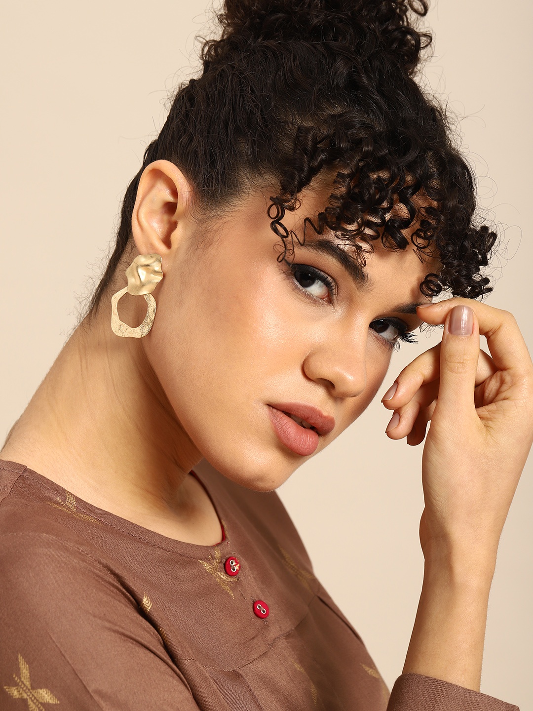 

Sangria Gold-Plated Contemporary Drop Earrings