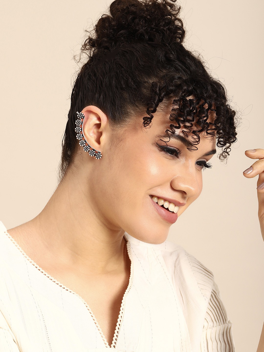 

Sangria Silver-Plated Quirky Ear Cuff Earrings