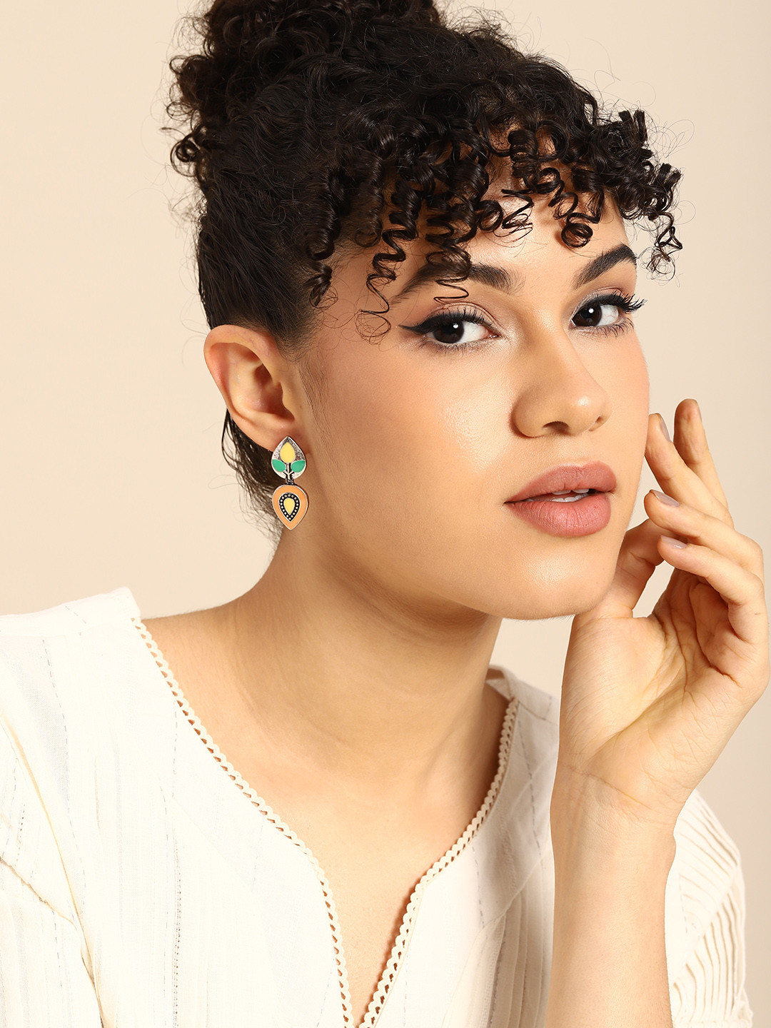 

Sangria Silver-Plated Leaf Shaped Drop Earrings, Multi