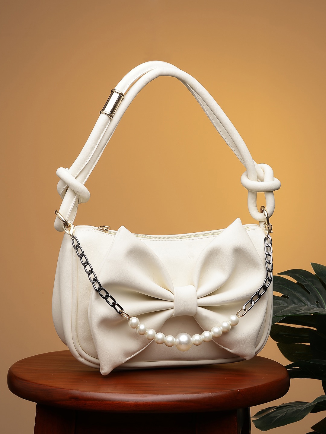 

DressBerry Cream Coloured Structured Handheld Bag
