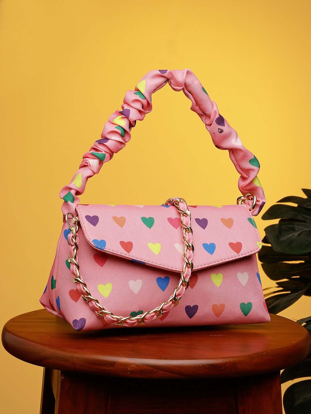 

DressBerry Pink Conversational Printed Zip Detail PU Handheld Bag