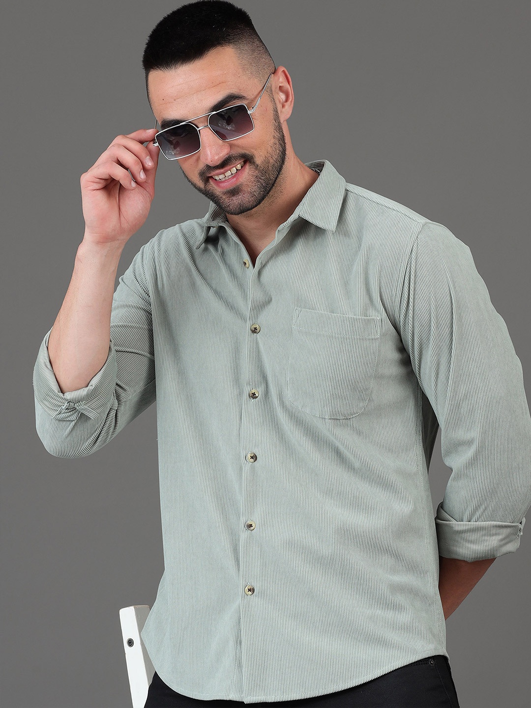 

HERE&NOW Grey Slim Fit Textured Opaque Casual Shirt