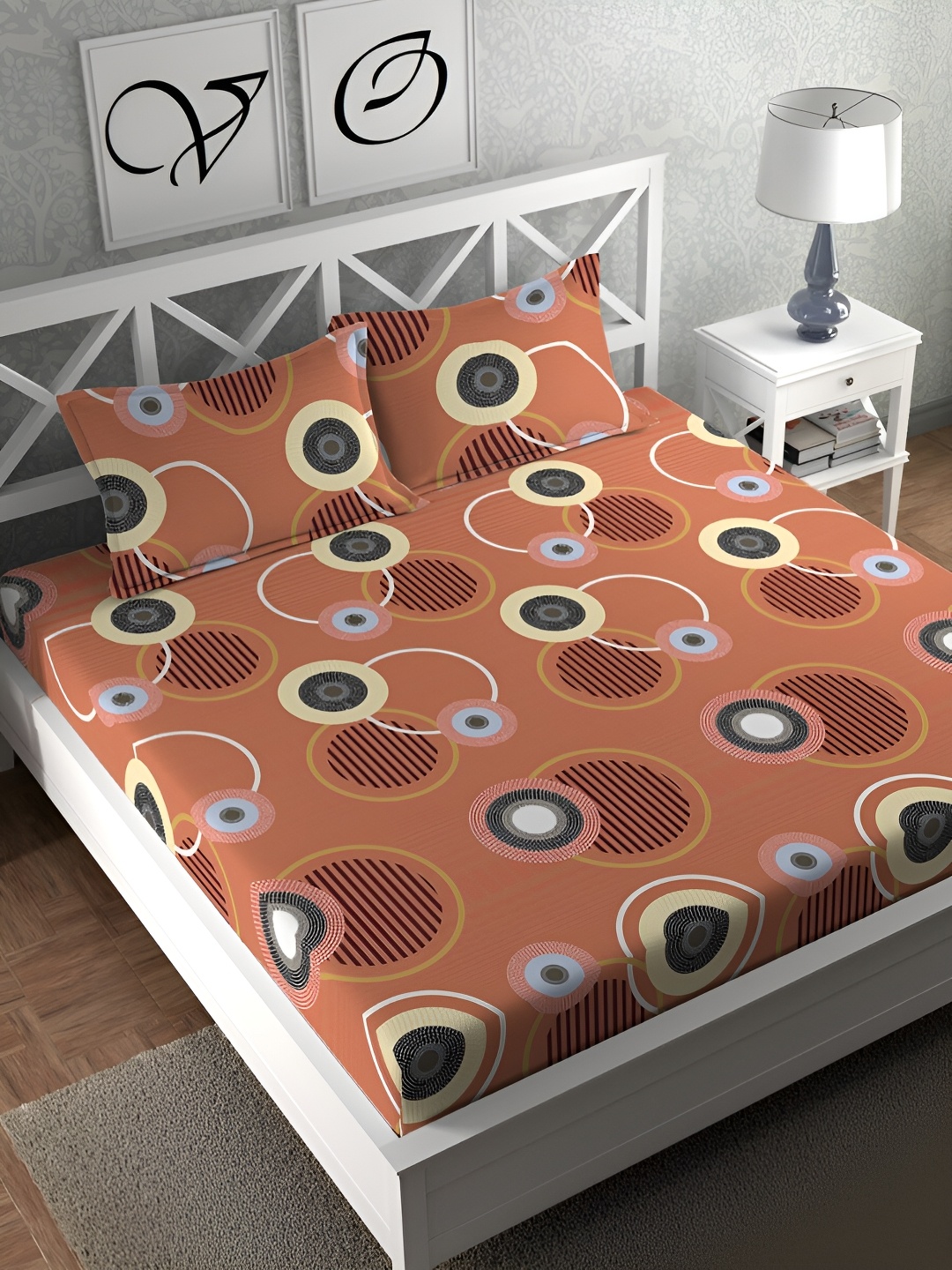 

CG HOMES Brown & Black Geometric Printed Cotton 160 TC Queen Bedsheet With 2 Pillow Cover