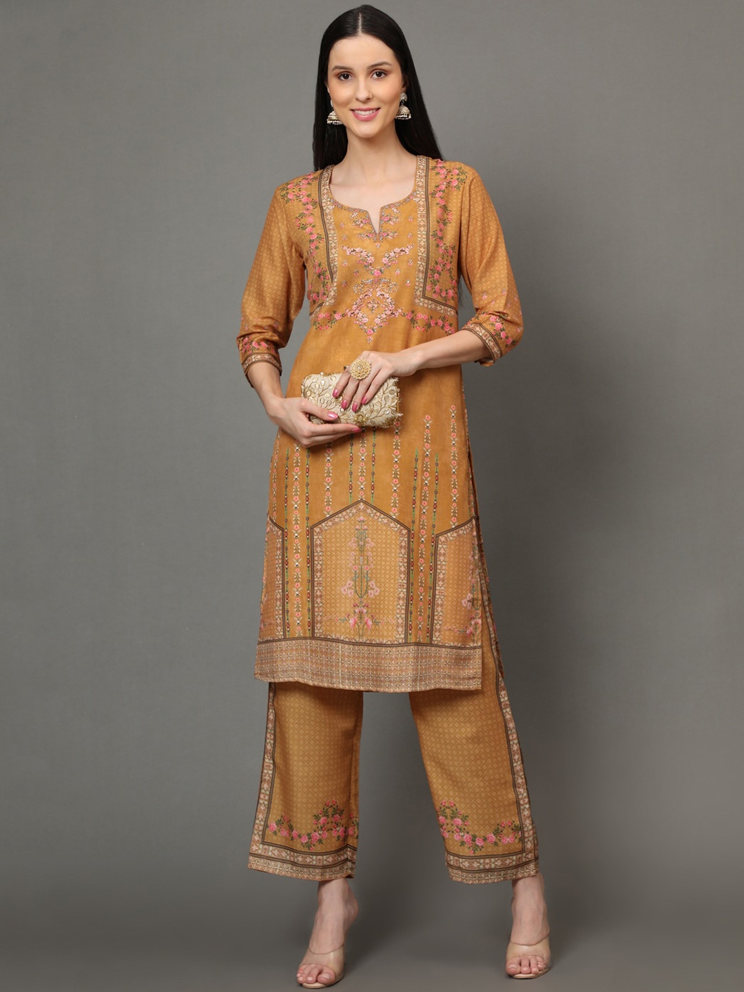 

Kandora Floral Printed Regular Pure Cotton Kurta with Palazzos, Yellow