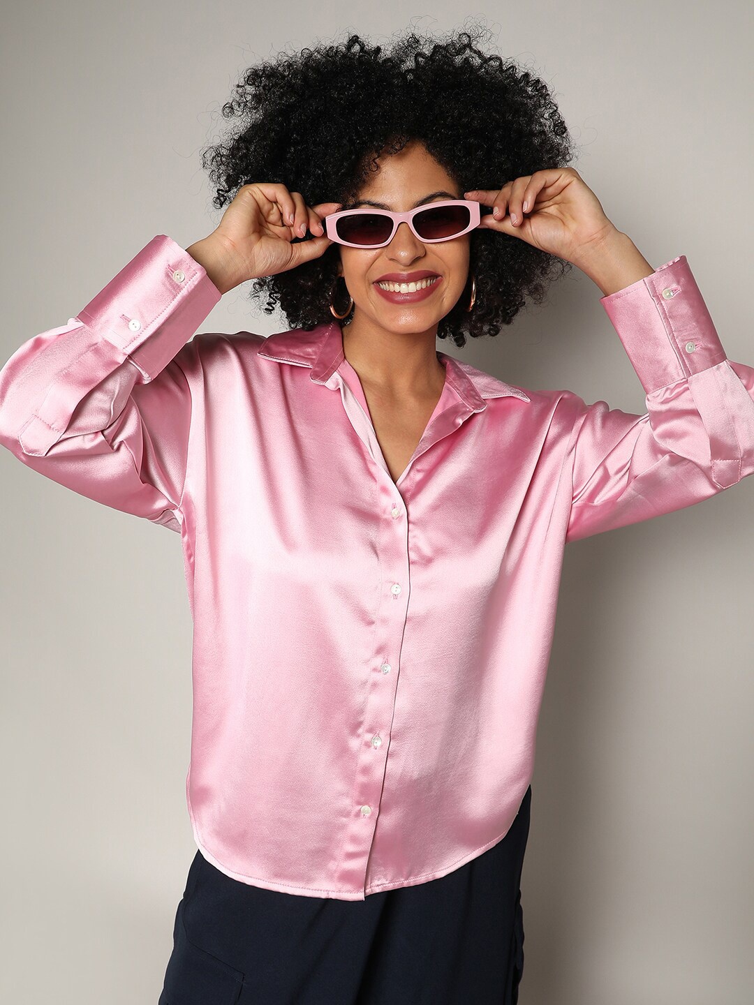 

Campus Sutra Spread Collar Long Sleeves Modern Boxy Casual Shirt, Pink