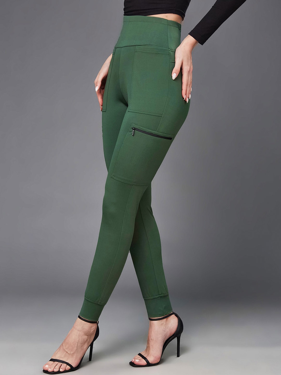 

Miss Chase Relaxed Fit Regular-Length High-Rise Trousers, Green