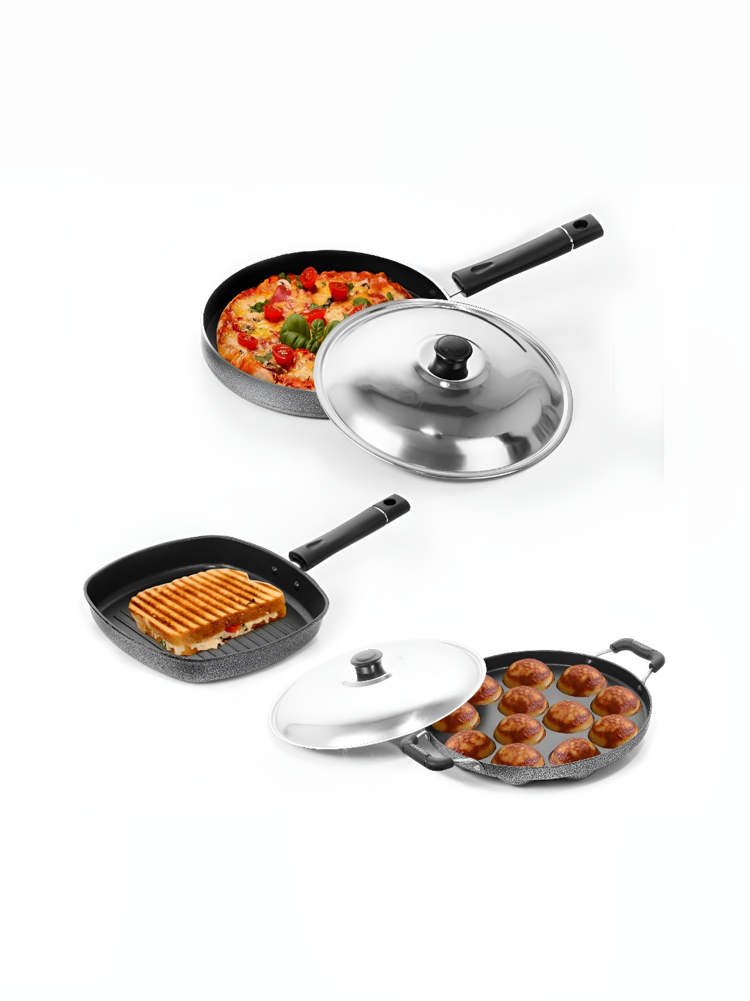 

Sumeet Silver-Toned 3 Pcs Aluminium Dishwasher Safe Cookware Set
