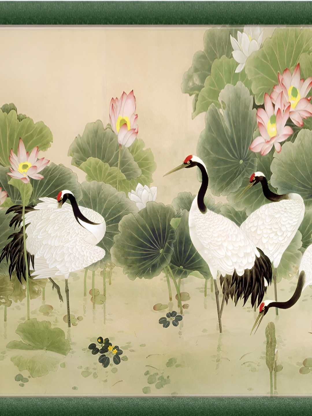 

Aquire White & Green Cranes & Floral Canvas HD Digital Print Self Adhesive Wall Sticker