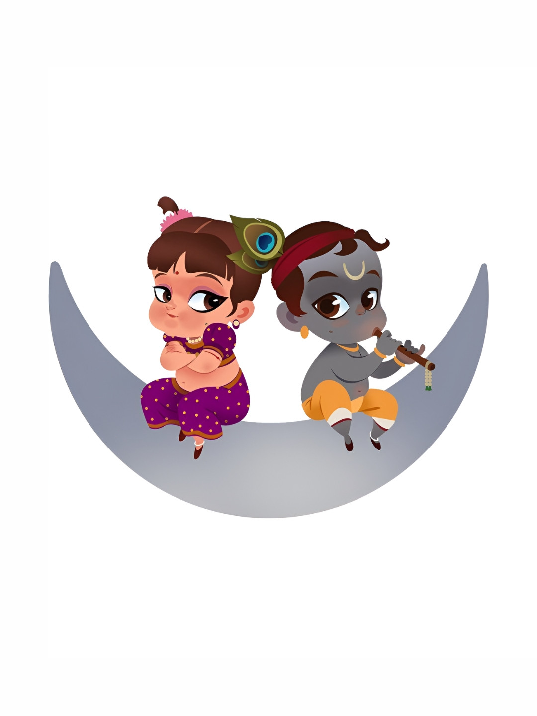 

Aquire Religious Modern Art Little Radha Krishna On The Moon Self Adhesive Sticker, Grey