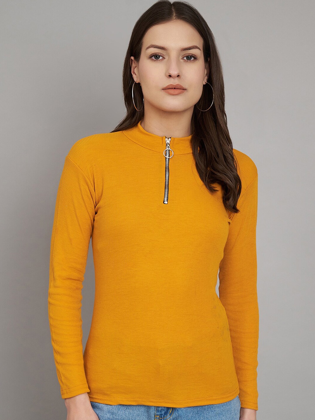 

Trend Level High Neck Long Sleeves Cotton Top, Mustard
