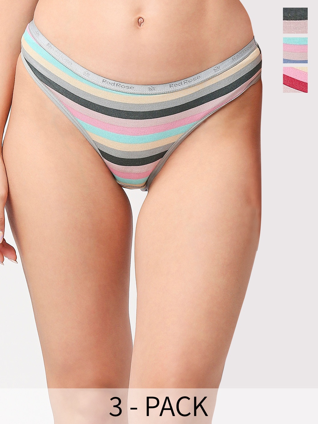 

RedRose Pack Of 3 Striped Briefs, Assorted