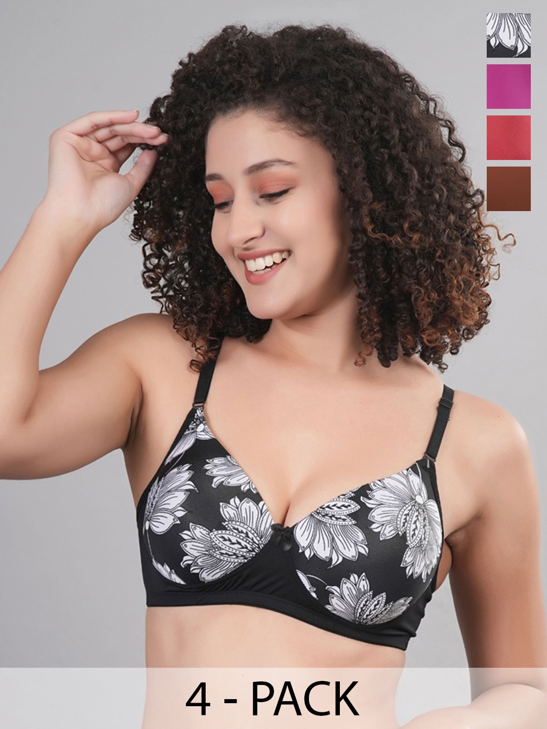 

Broiden Pack of 4 Medium Coverage Lightly Padded Bra, Multi