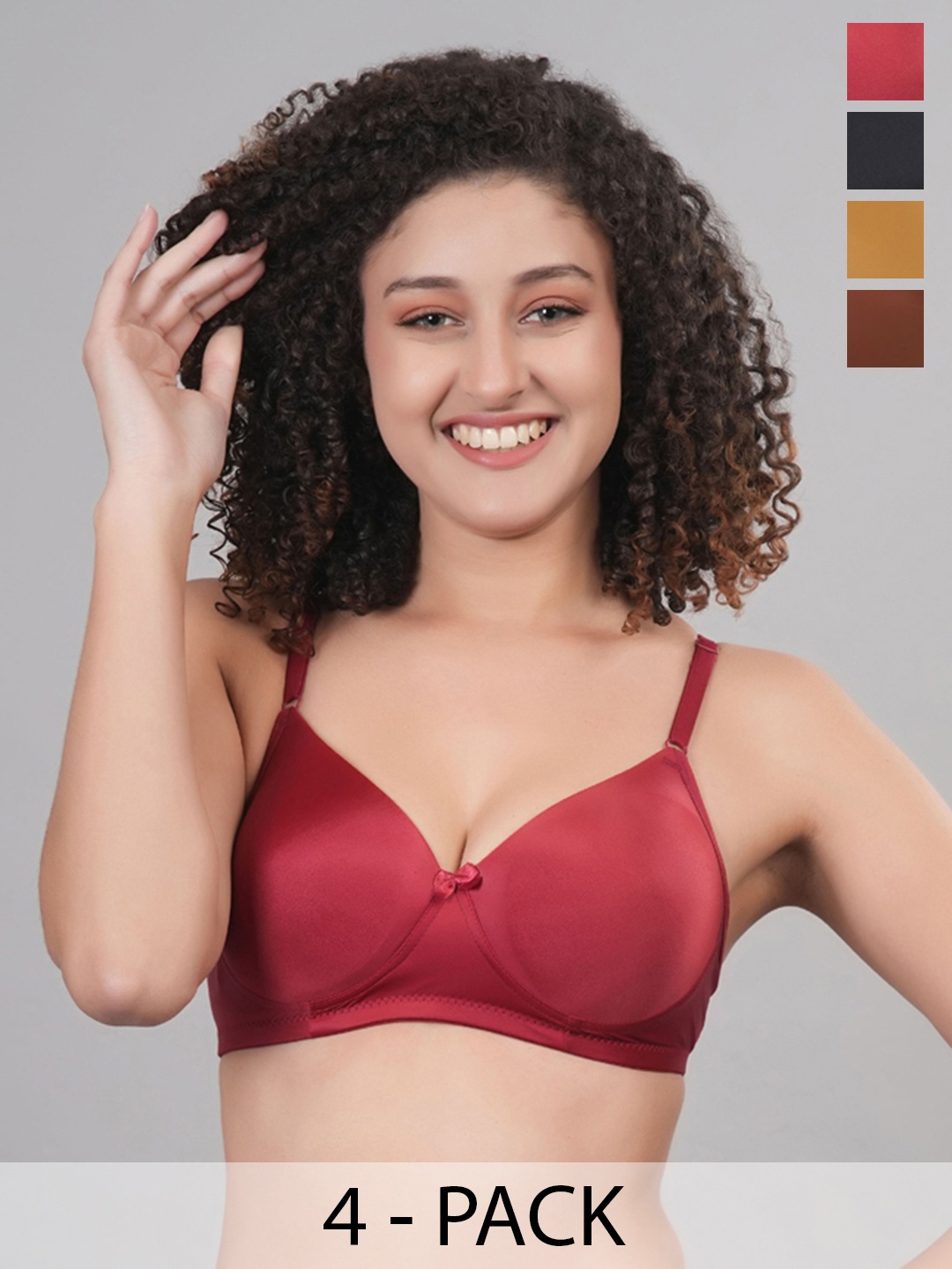

Broiden Pack of 4 Medium Coverage Lightly Padded Bra, Multi