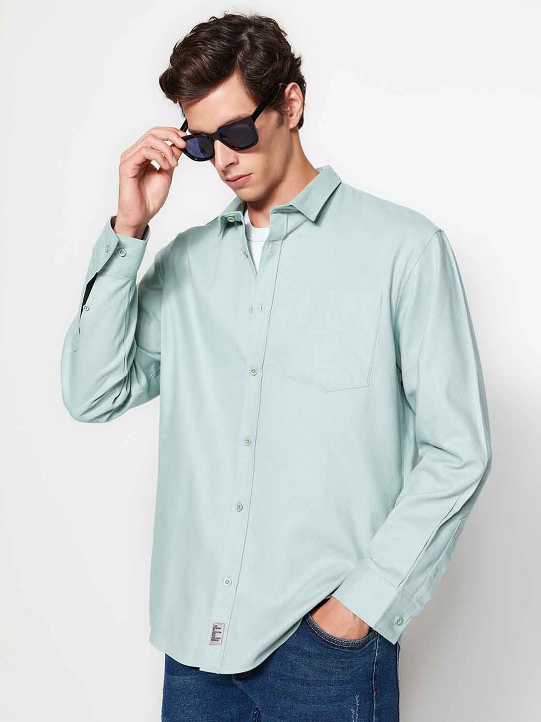 

Trendyol Spread Collar Long Sleeves Cotton Casual Shirt, Green