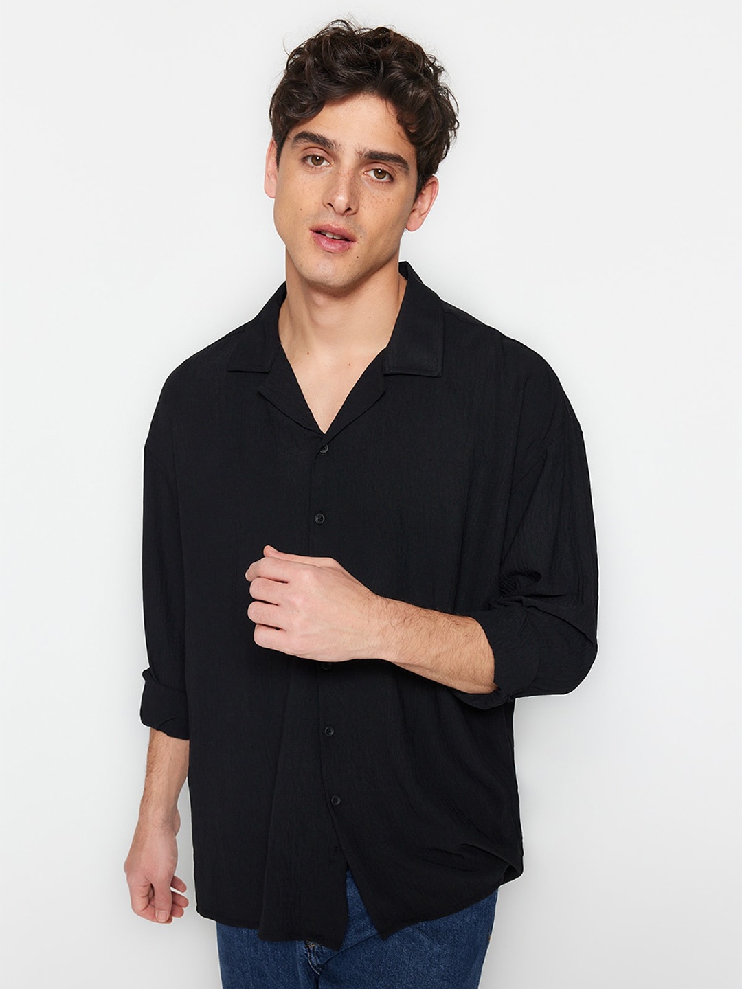 

Trendyol Cuban Collar Long Sleeves Casual Shirt, Black