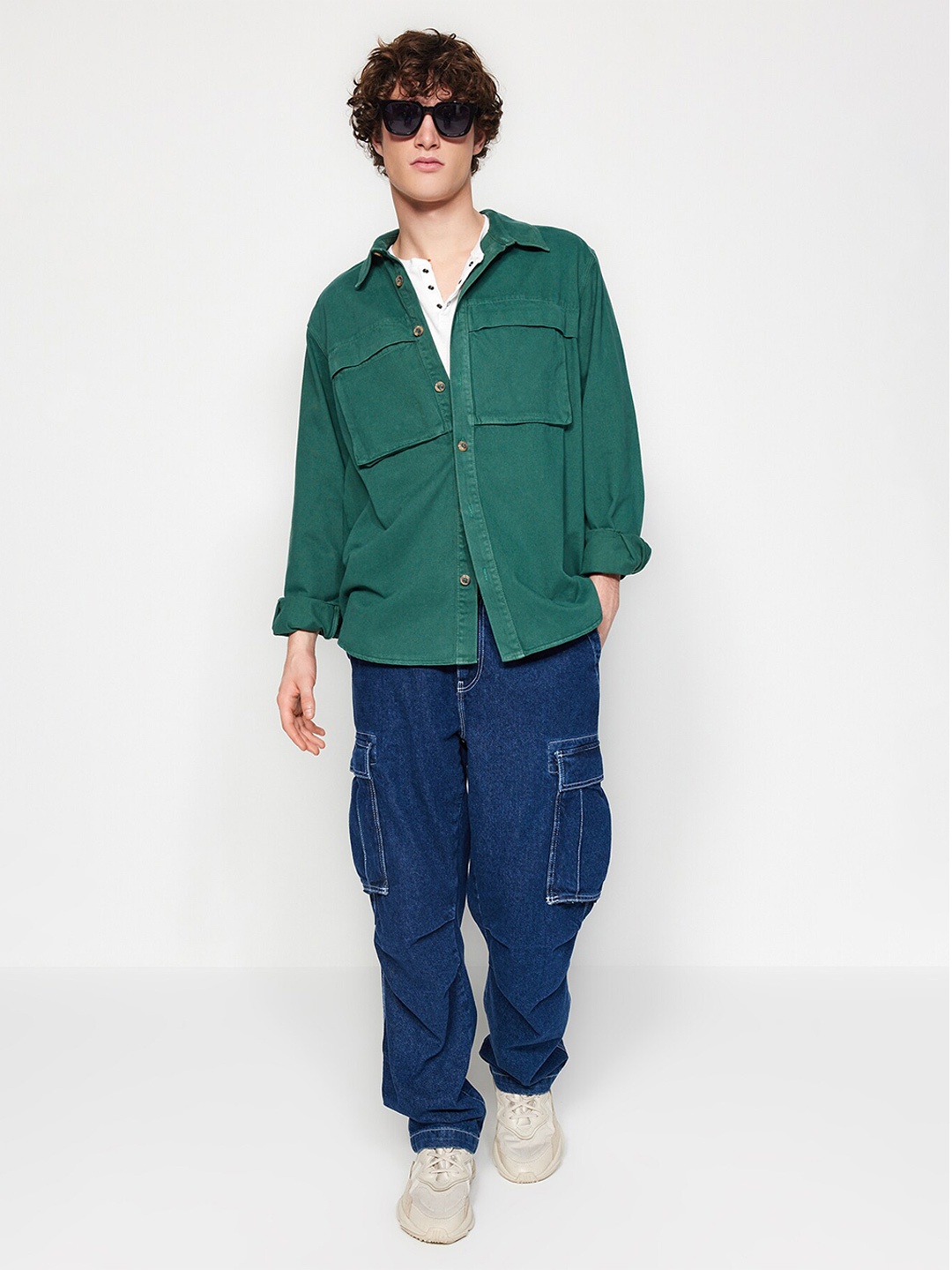 

Trendyol Spread Collar Long Sleeves Cotton Casual Shirt, Green
