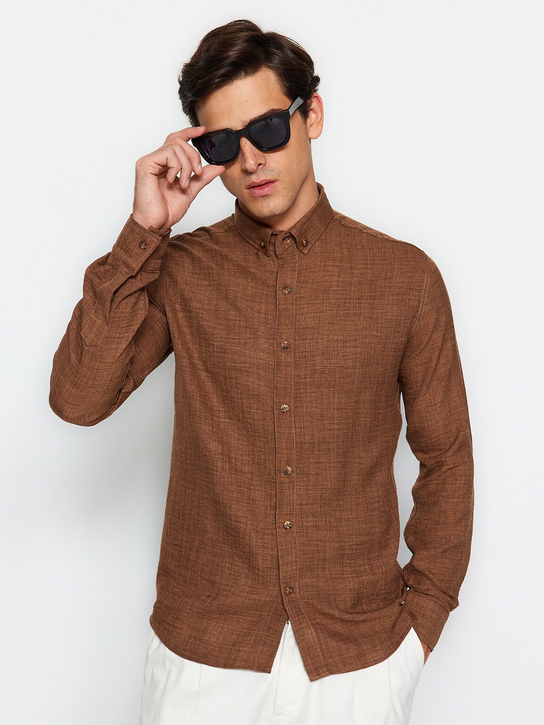

Trendyol Button-Down Collar Long Sleeves Casual Shirt, Brown