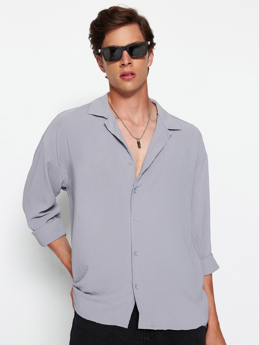 

Trendyol Cuban Collar Long Sleeves Casual Shirt, Grey