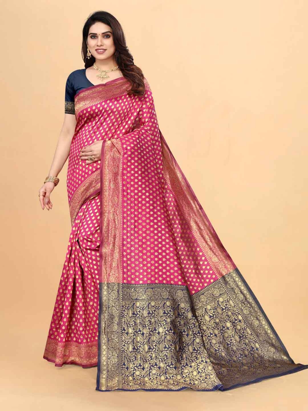 

suyukti creation Woven Design Ethnic Motifs Zari Saree, Pink