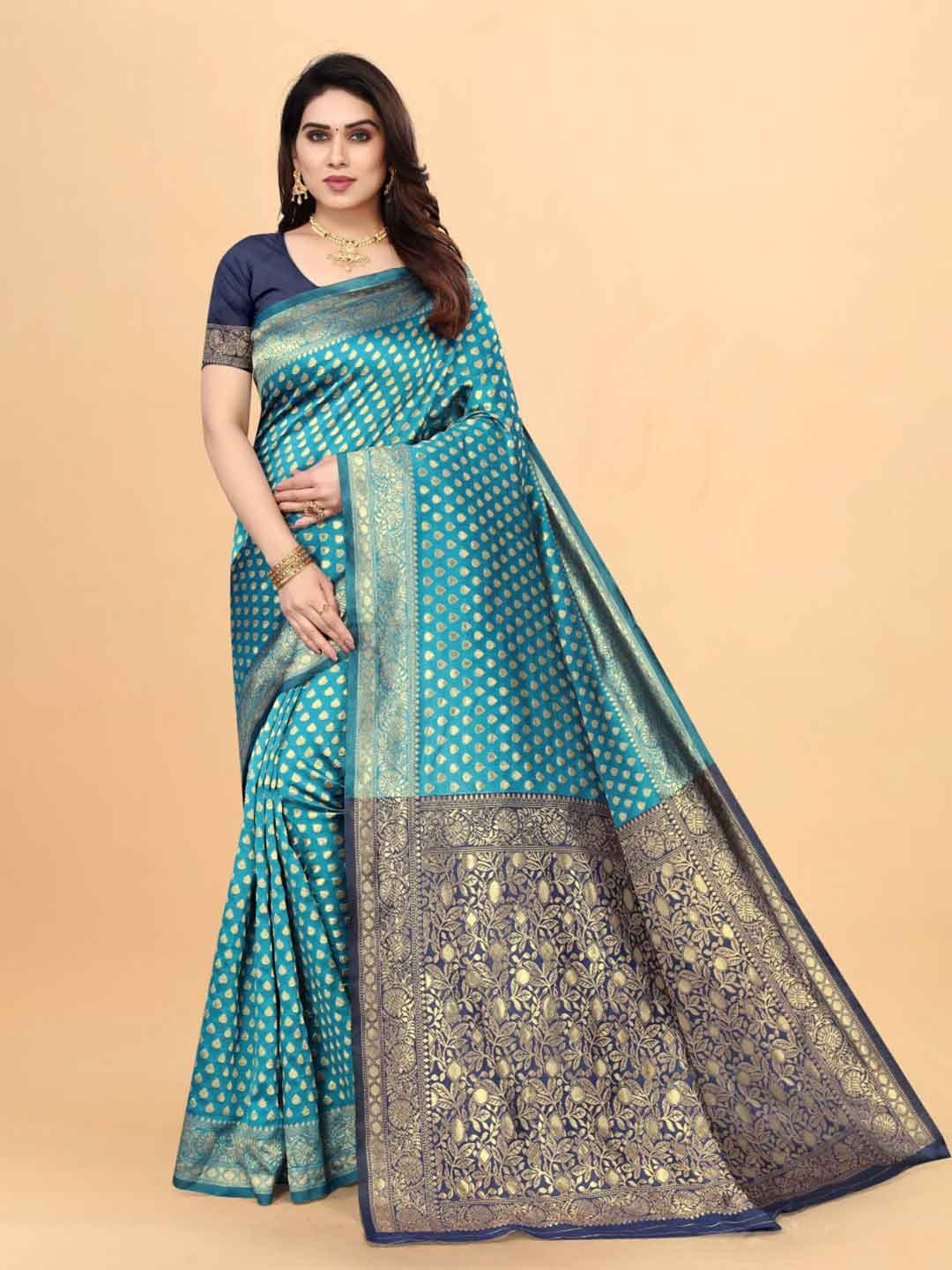 

suyukti creation Woven Design Ethnic Motifs Zari Saree, Blue