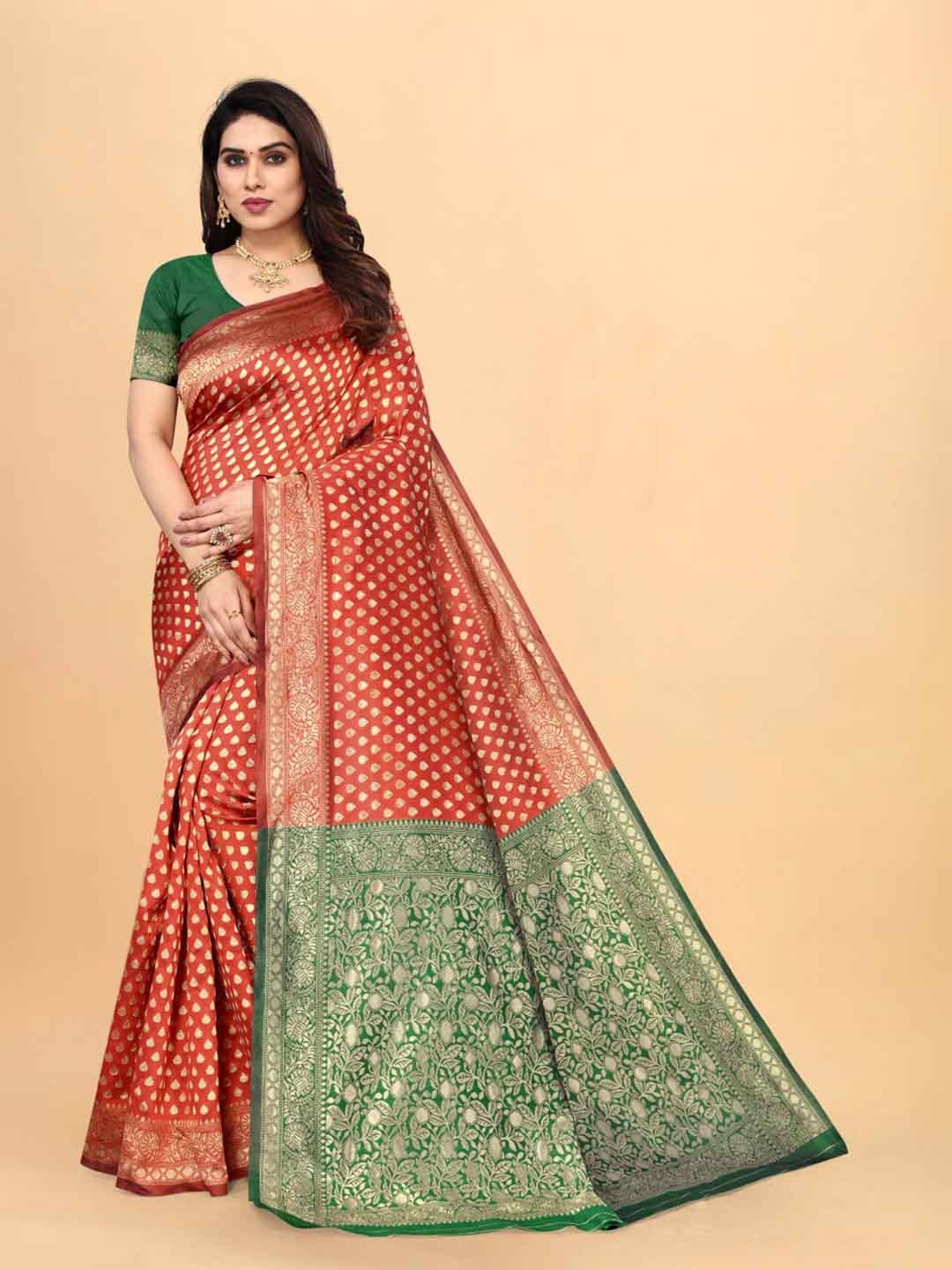 

suyukti creation Woven Design Ethnic Motifs Zari Saree, Red