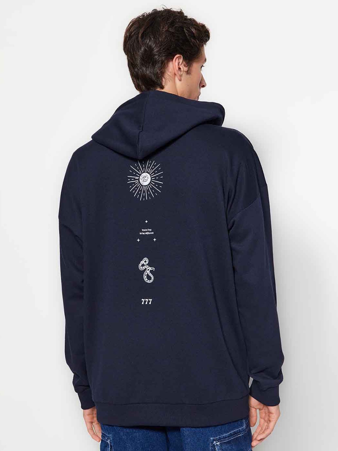 

Trendyol Typography Printed Hooded Pullover, Navy blue