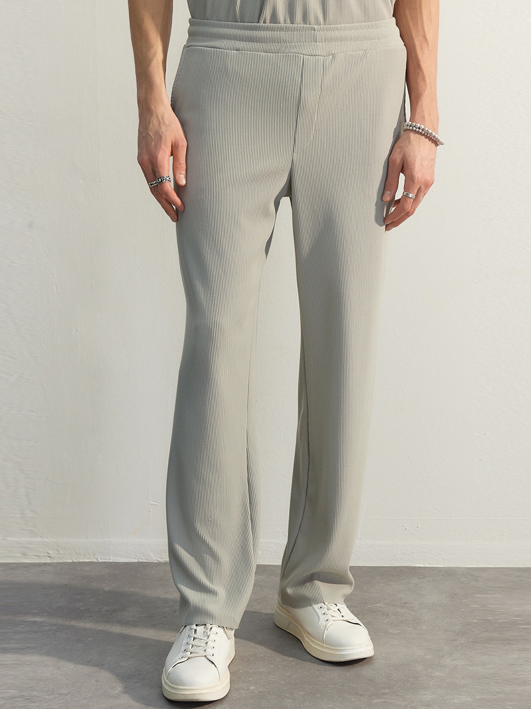 

Trendyol Men Striped Track Pants, Grey