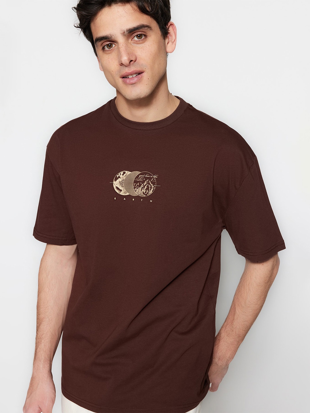 

Trendyol Printed Pure Cotton T-shirt, Brown