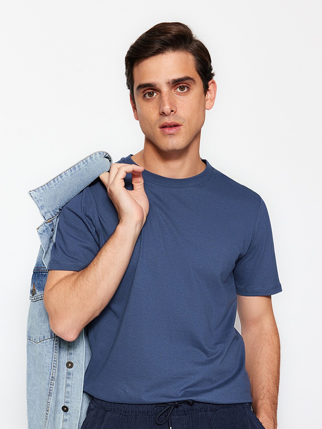 

Trendyol Round Neck Pure Cotton T-shirt, Blue