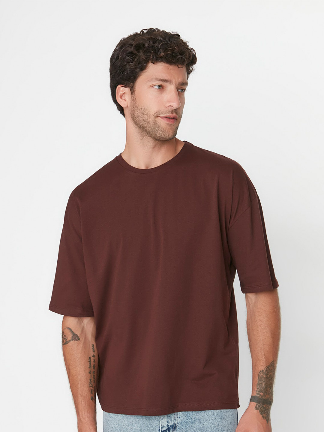 

Trendyol Round Neck Pure Cotton T-shirt, Brown