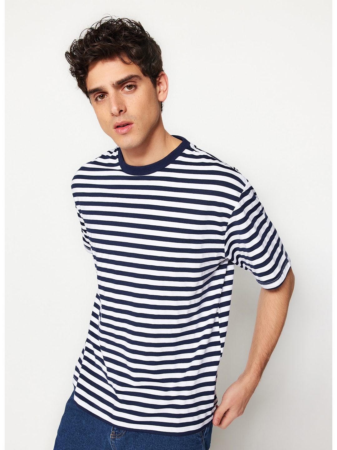 

Trendyol Striped Printed Cotton T-shirt, Black