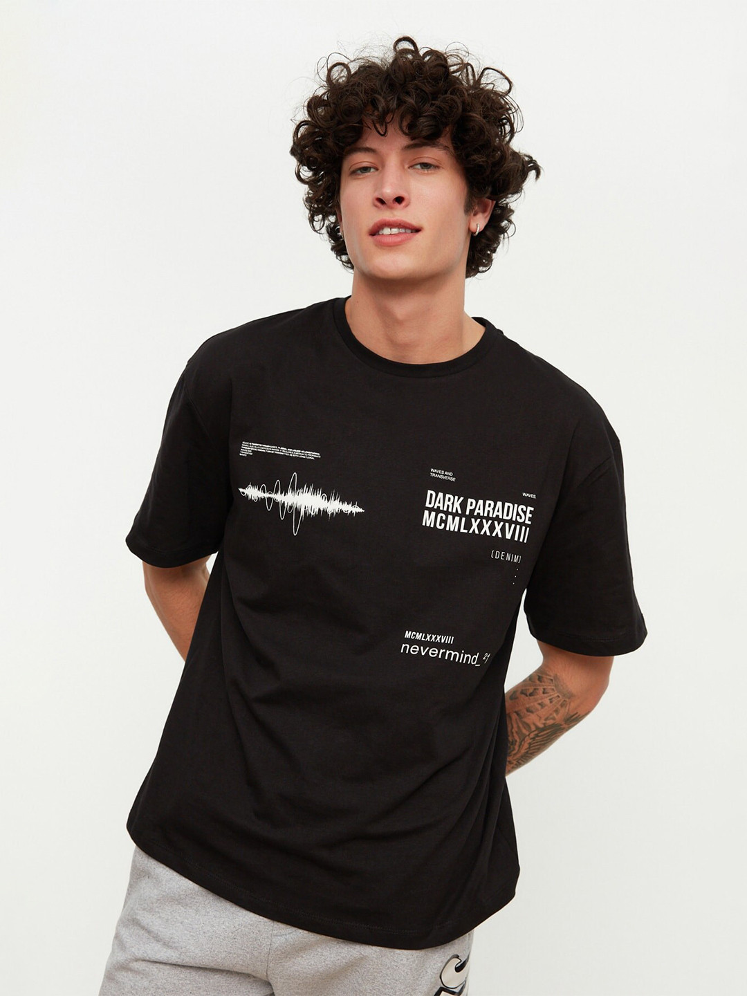 

Trendyol Typography Printed Pure Cotton T-shirt, Black