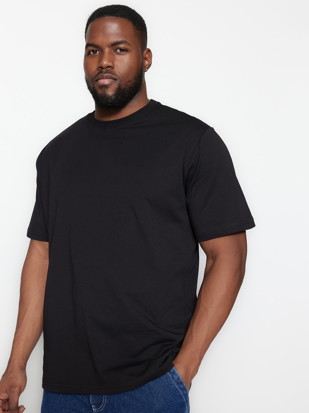 

Trendyol Plus Size Round Neck Cotton T-shirt, Black