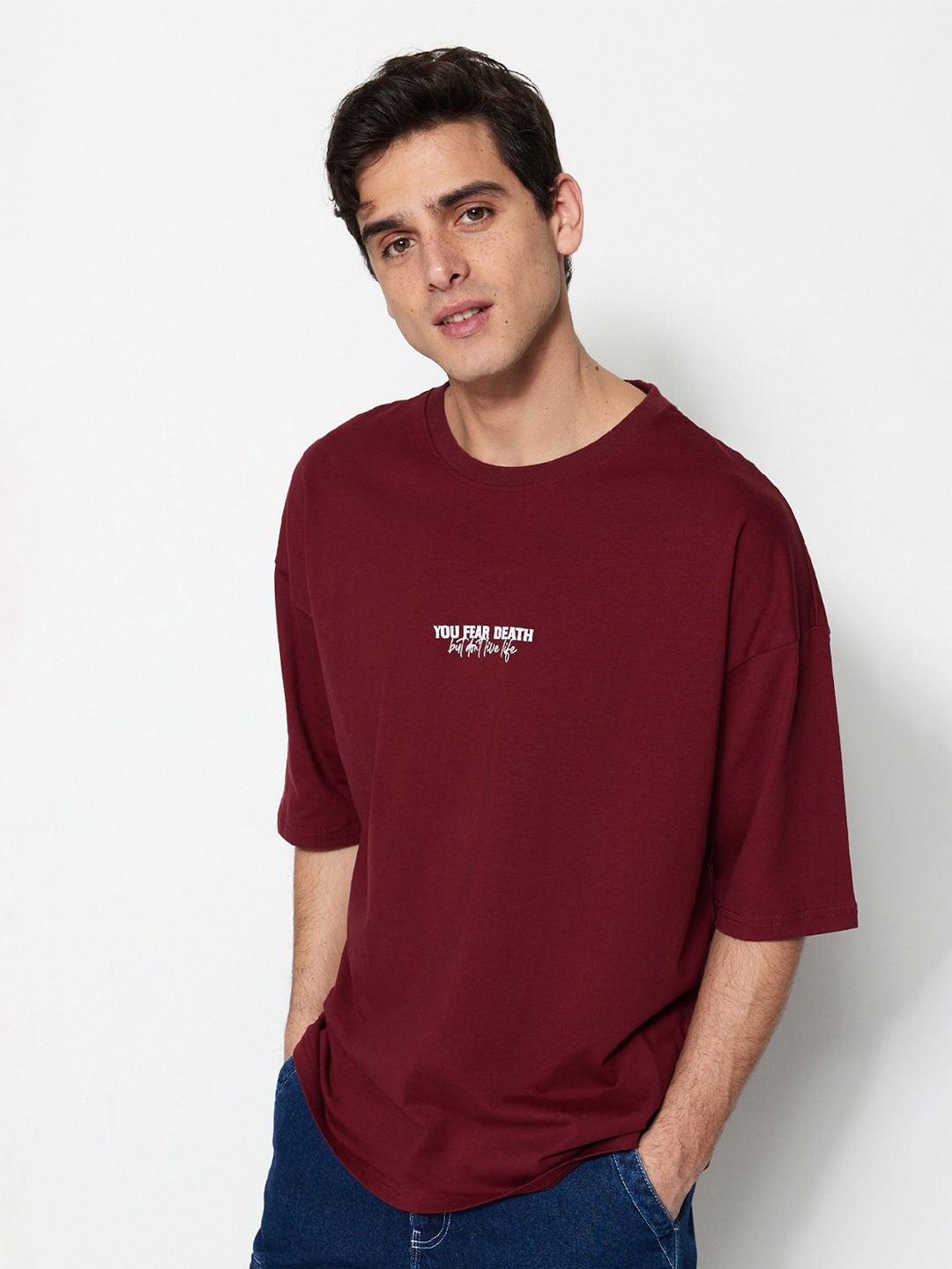 

Trendyol Typography Printed Cotton T-shirt, Maroon