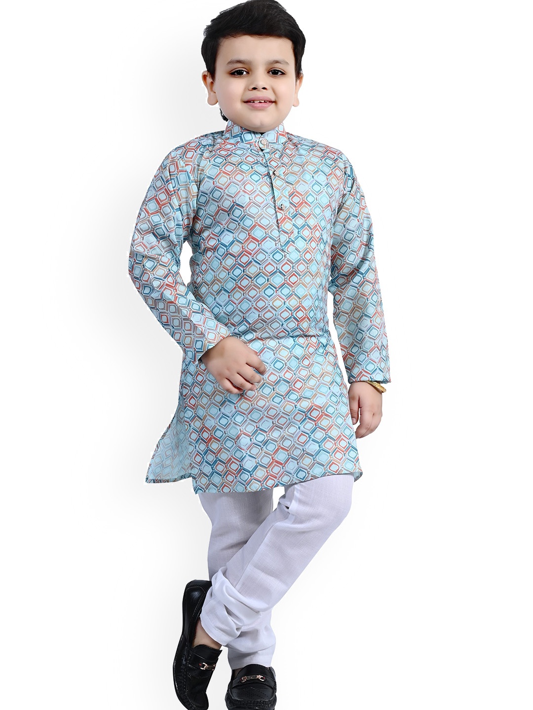 

BAESD Boys Printed Regular Cotton Kurta With Churidar, Blue