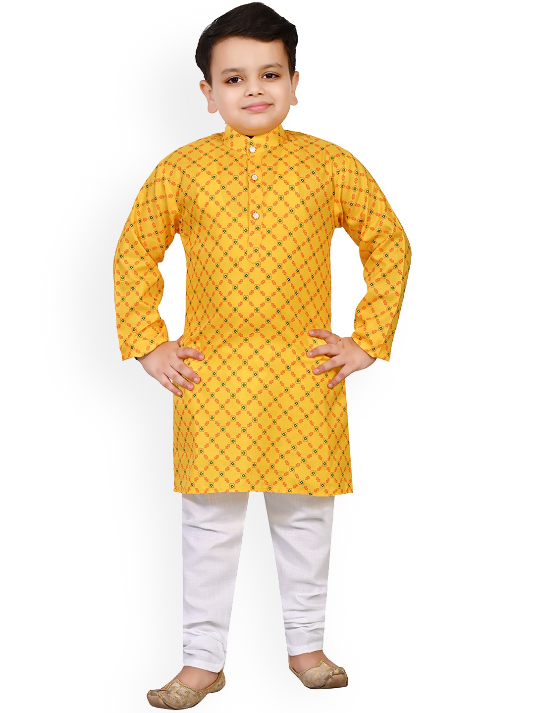 

BAESD Boys Ethnic Motifs Printed Regular Kurta With Churidar, Yellow