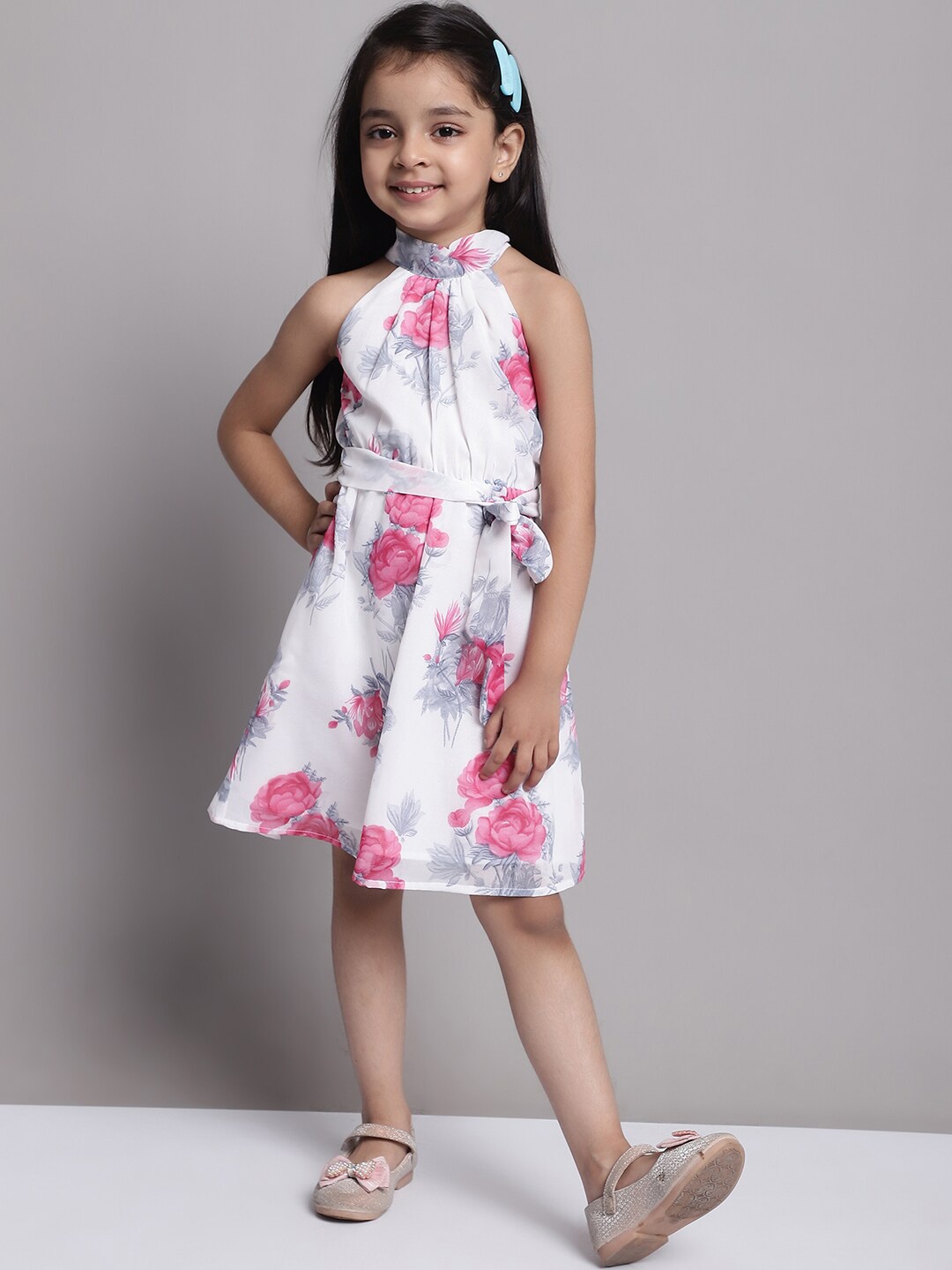 

MINI & MING Floral Print Halter Neck Fit & Flare Dress, White