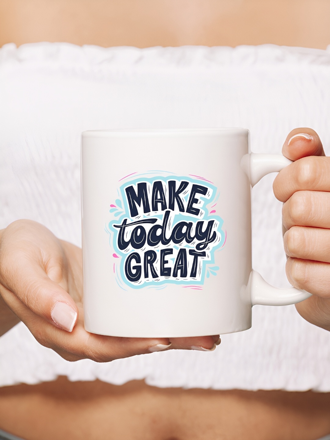 

The Decor Lane White Printed Ceramic Glossy Mugs 325 ml