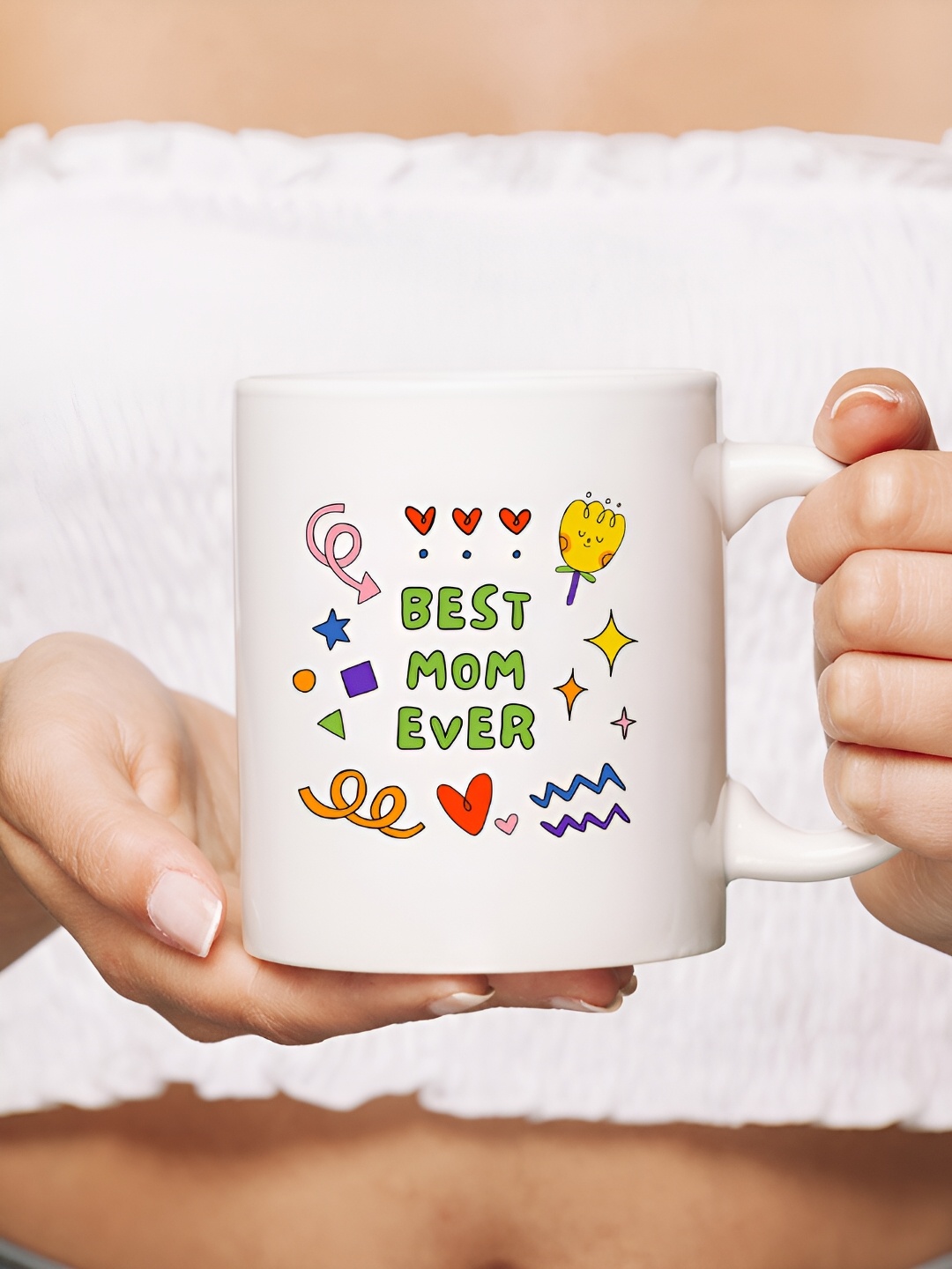 

The Decor Lane White Printed Ceramic Glossy Mugs 325 ml