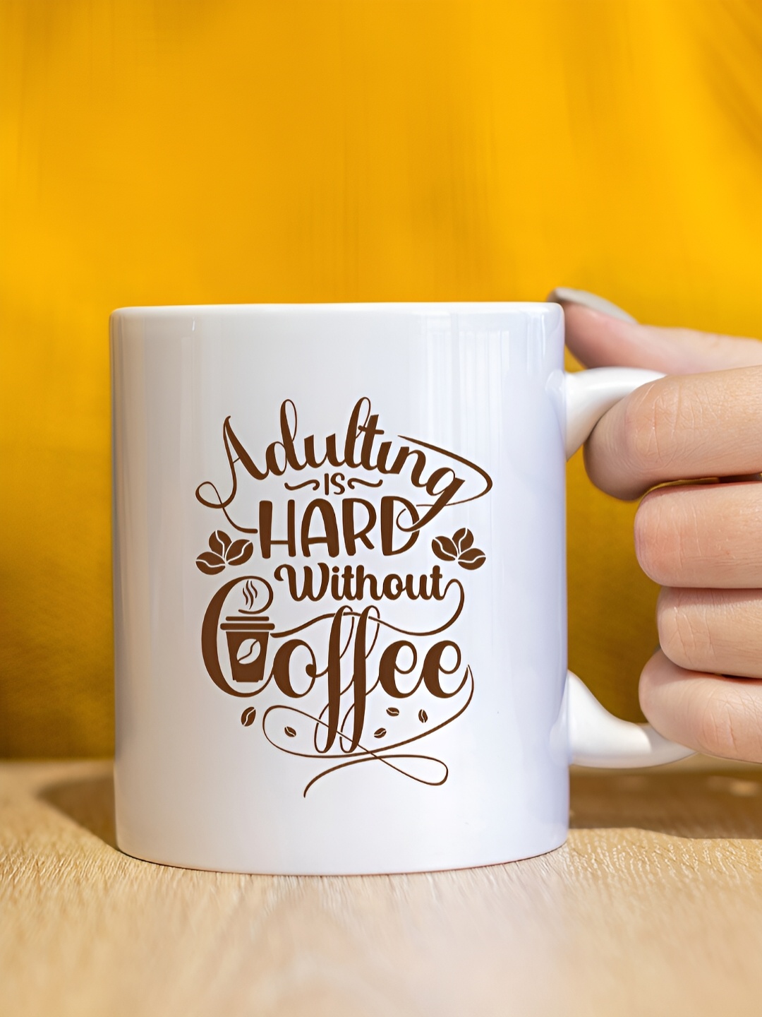 The Decor Lane White Printed Ceramic Glossy Mugs 325 ml