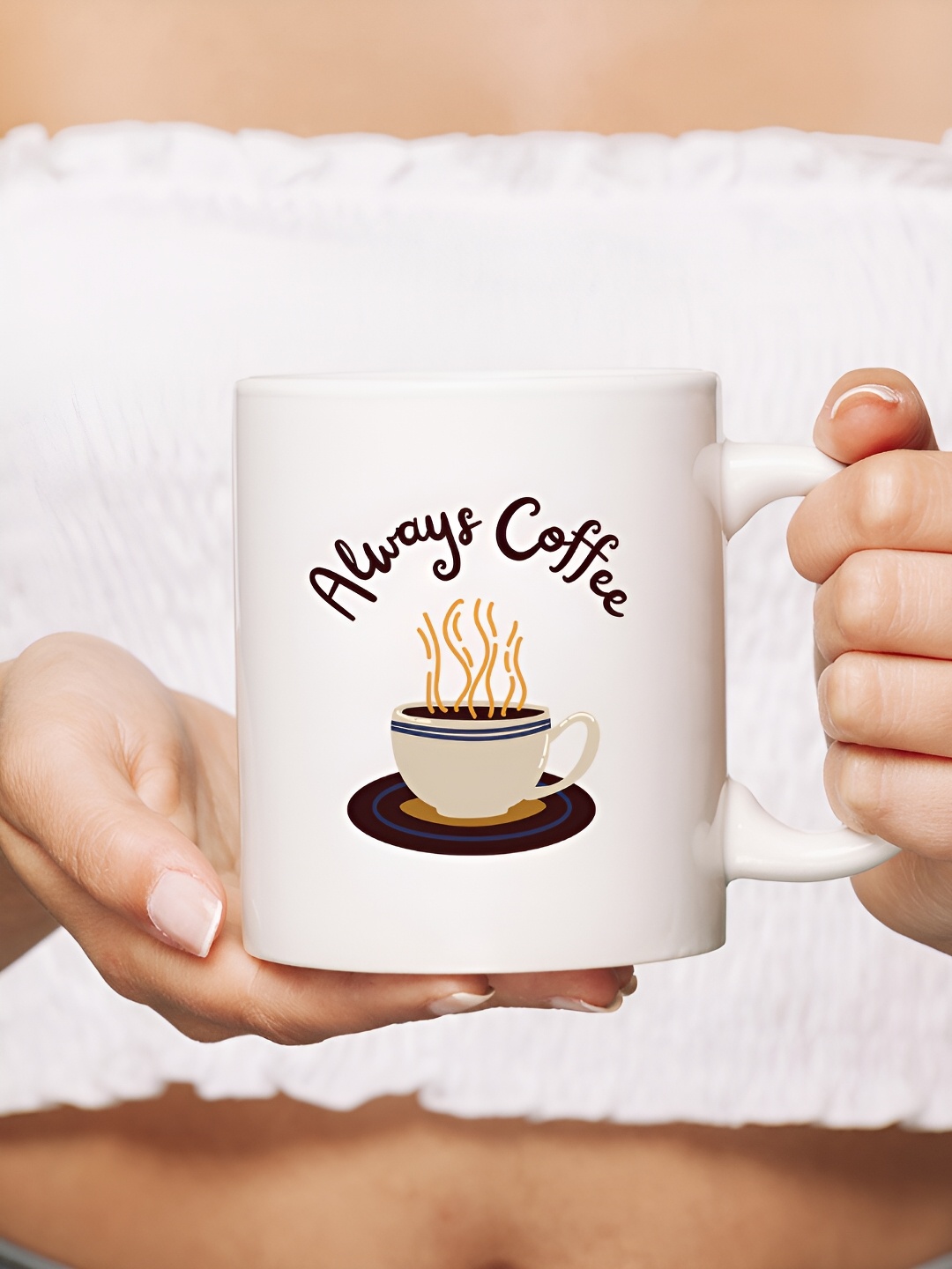 

The Decor Lane White Printed Ceramic Glossy Mugs 325 ml